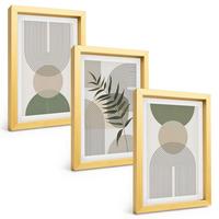 BILDER SET 3er Set - 20x30 cm Goldrahmen - Abstrakte Formen mit Grün - Goldfarben, Kunststoff (20/30cm) - TULUP