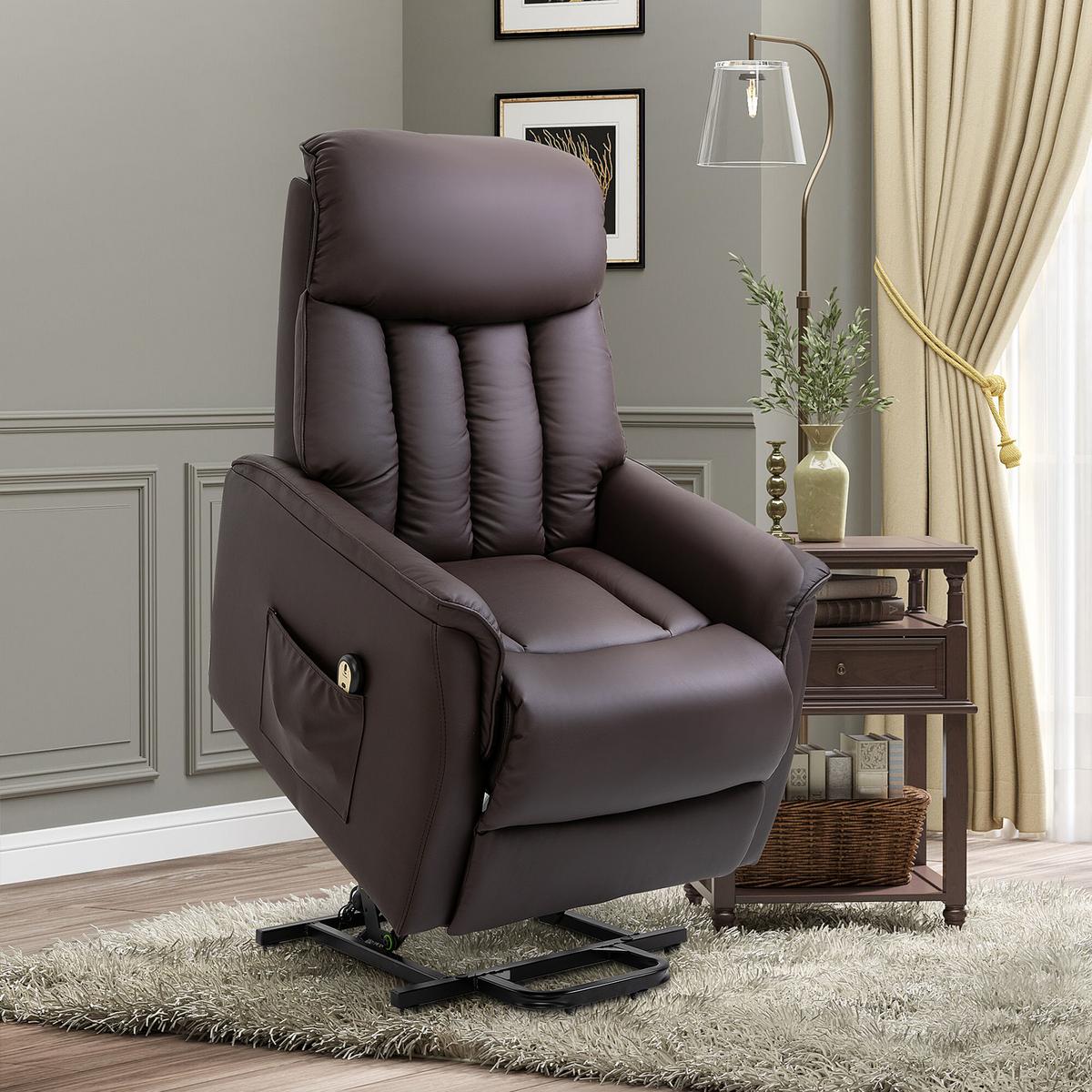 SESSEL mit Aufstehhilfe Kunstleder braun - Schwarz/Braun, Leder/Kunststoff (94/104/80cm) - HOMCOM