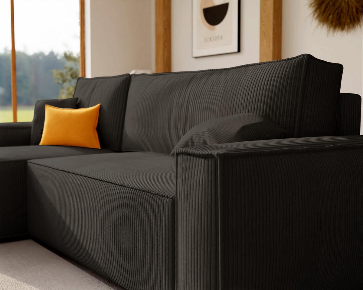 ECKSOFA Paris mit Schlaffunktion Cord - Schwarz, Textil (244/155cm) - Idohome