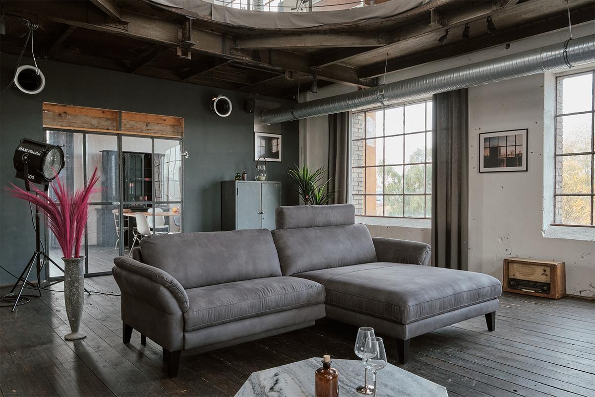 ECKSOFA MALTA Grau Webstoff - Schwarz/Grau, Buchenholz/Textil (302/175cm) - KAWOLA