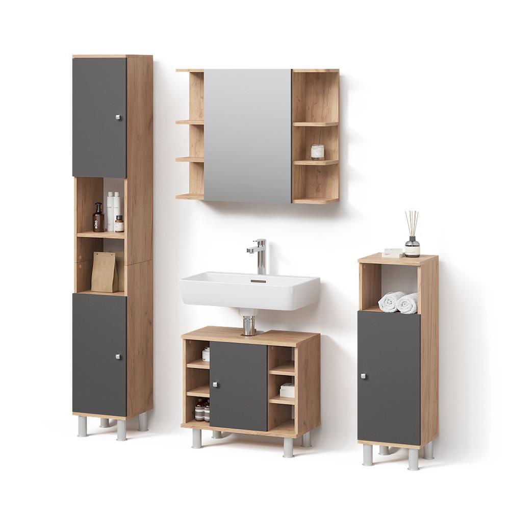 BADMÖBEL-SET Fucino Eiche 4 Teile - Eichefarben, Holzwerkstoff (79/64/21cm) - Livinity®
