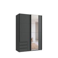 SCHWEBETÜRENSCHRANK 2-türig B135/H198/T65 cm, Kleiderschrank in Grafit mit sichtbaren Schubkästen & Spiegel / 22679 - Graphitfarben/Schwarz, Holz/Holzwerkstoff (135/198/65cm) - luma-home