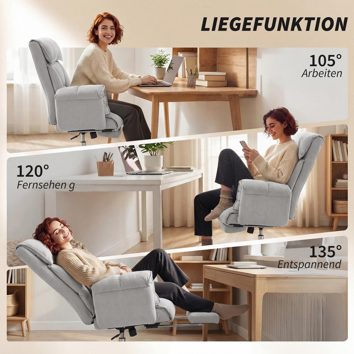 BÜROSTUHL Polyester Stahl Hellgrau - Chromfarben/Hellgrau, Textil/Metall (75/118/77cm) - HOMCOM