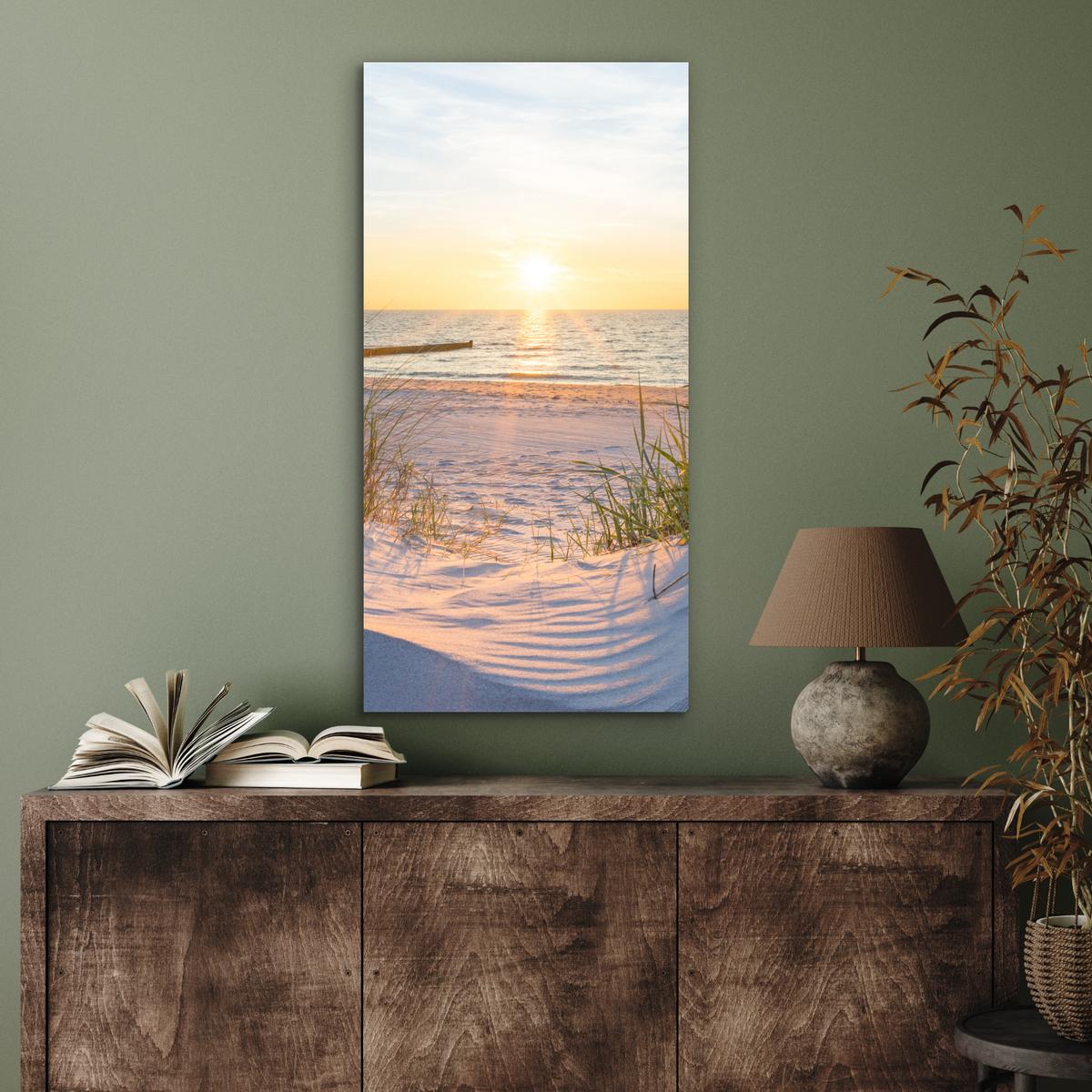METALLBILD Strand - Sonne - Düne - Gras - Sand - Horizont 40x80 cm - Hellblau, Metall (40/80cm) - MuchoWow