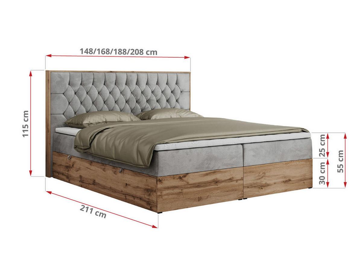 BOXBETT AMORE 160/200 Hellgrau Velvet - H4 - Hellgrau, Holz/Textil (160/200cm) - MKS