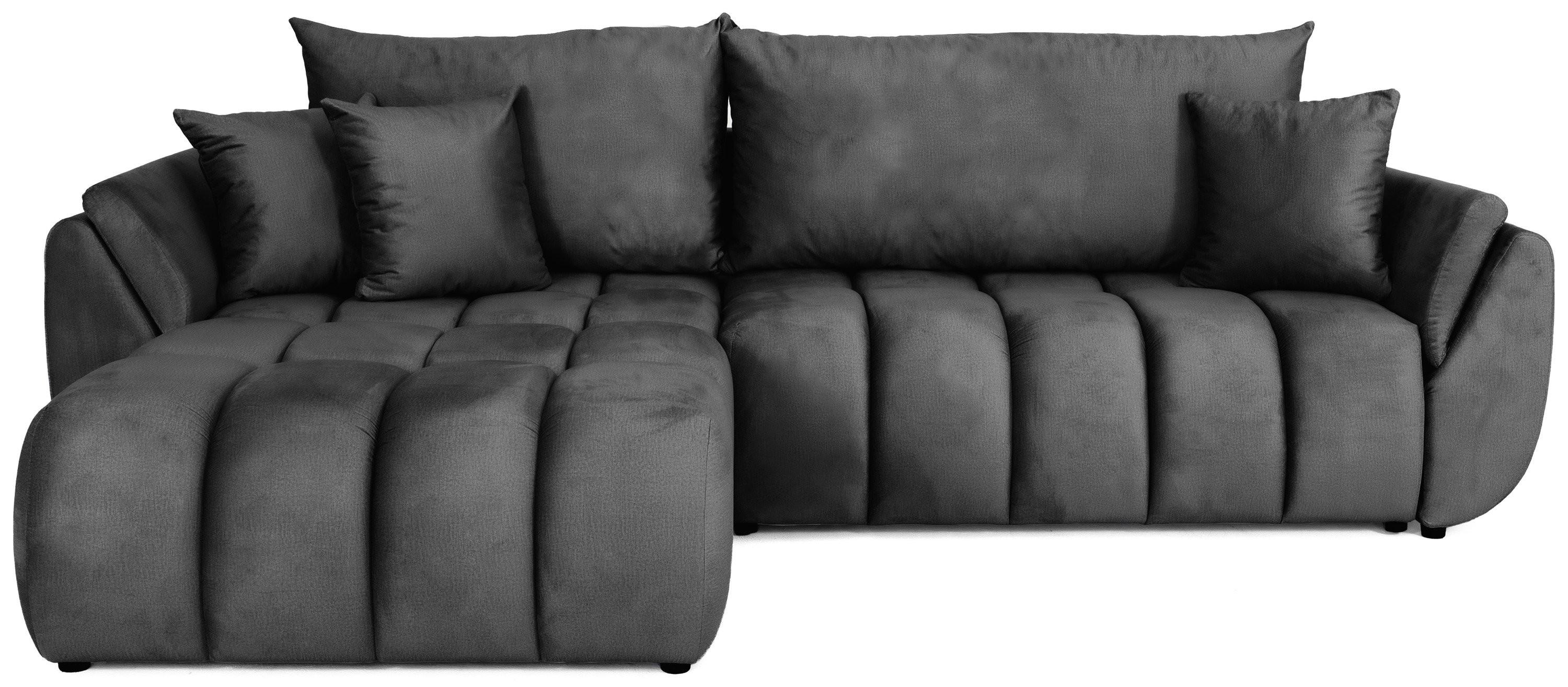 ECKSOFA Iris mit Schlaffunktion und Bettkasten, links oder rechts montierbar – Grau Samt 280/184/85 cm - Schwarz/Grau, Kunststoff/Textil (280/184cm) - WFL GROUP