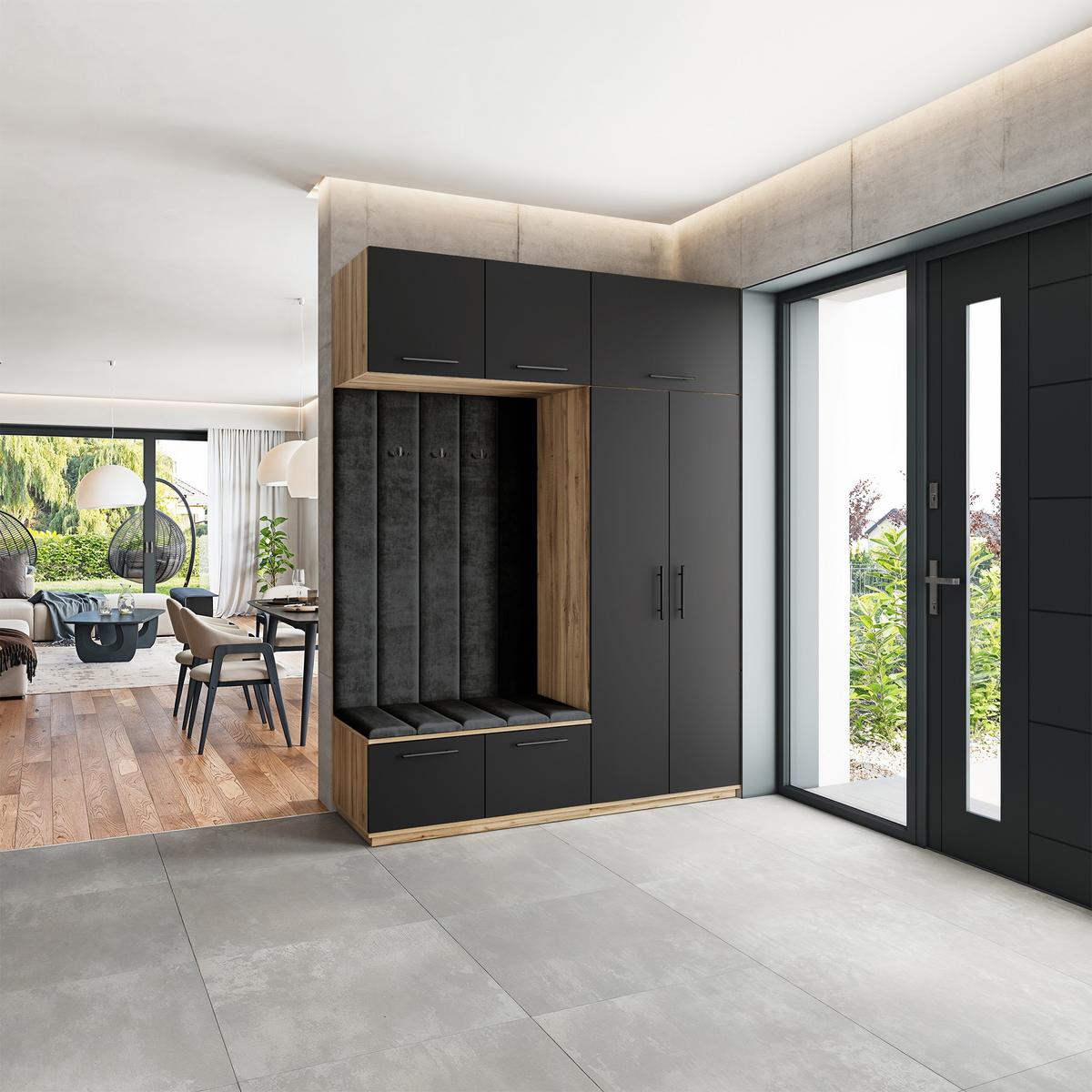 GARDEROBENSCHRANK REMA 180/240/60 cm Modern Eiche Wotan - Eiche Wotan/Schwarz, Holzwerkstoff (180/240/60cm) - MASSENO