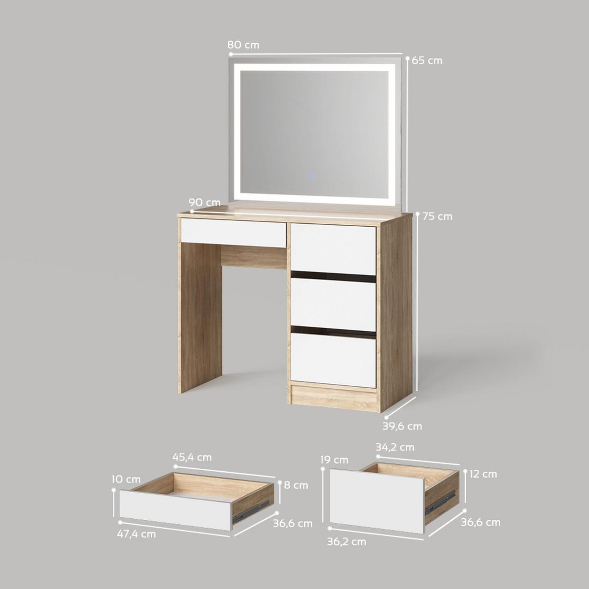 SCHMINKTISCH Imola Sonoma 90 cm mit LED-Spiegel - Sonoma Eiche, Holzwerkstoff (90/75/40cm) - Livinity®