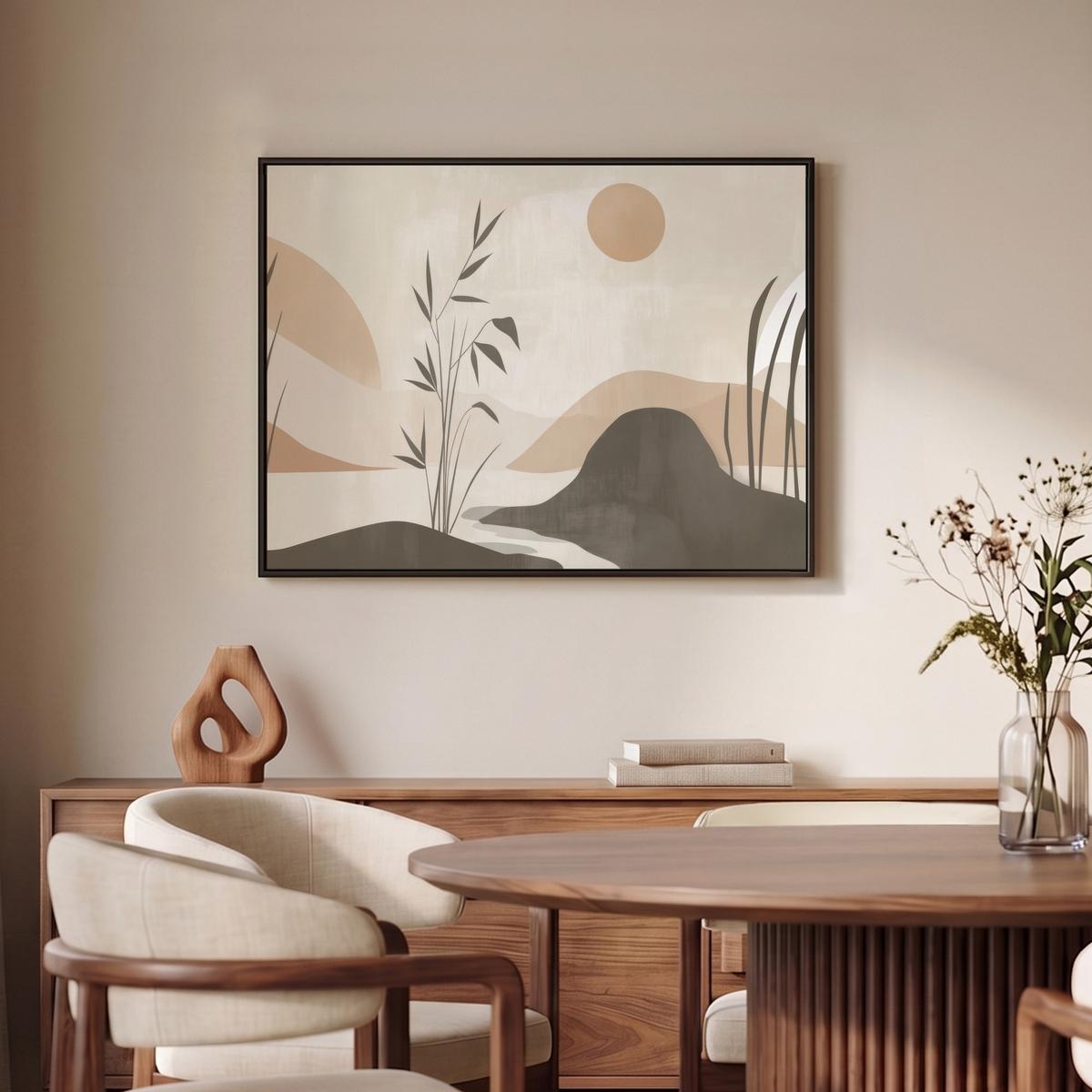LEINWAND Bilder mit Rahmen - Japandi - Landschaft - Beige - 80x60 - Cognac, Textil (80/60cm) - MuchoWow