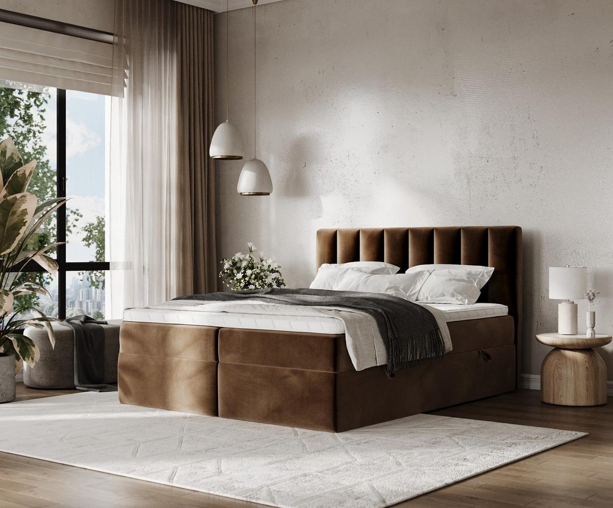 BOXBETT Bari 140/200 cm Braun im Kronos Stoff - Braun, Holz/Holzwerkstoff (140/200cm) - AltaBeds