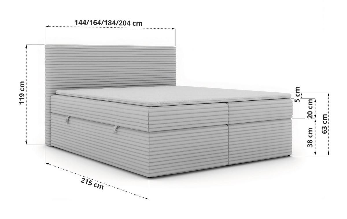 BOXBETT TILION 140/200 - Beige Cord - Topper T25 - H3 - Beige, Textil (140/200cm) - MKS