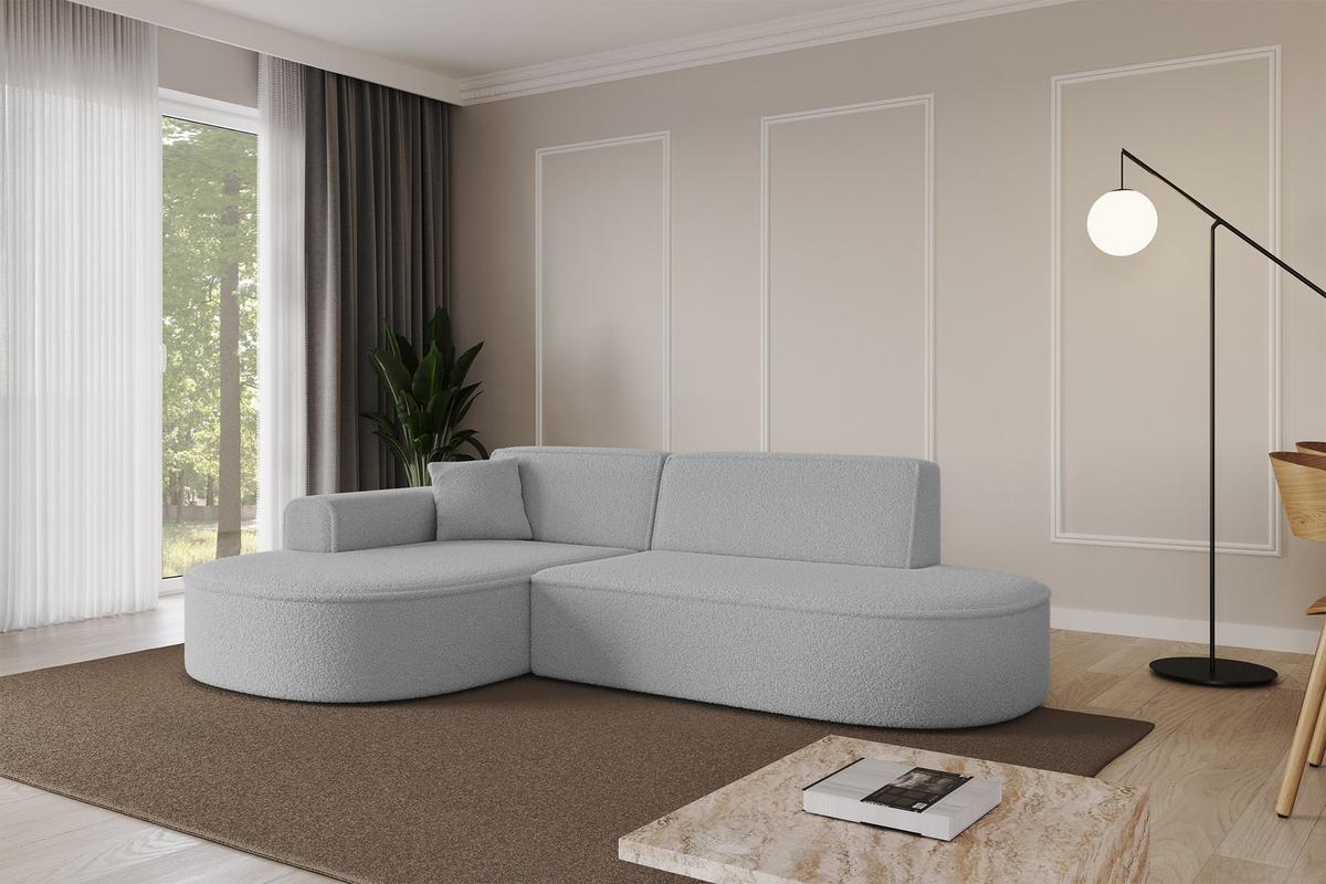 ECKSOFA Ottomane Links MARI-L1 - 243x171x79 cm Hellgrau Bouclé - Hellgrau/Schwarz, Holzwerkstoff/Kunststoff (163/234cm) - ALTDECOR
