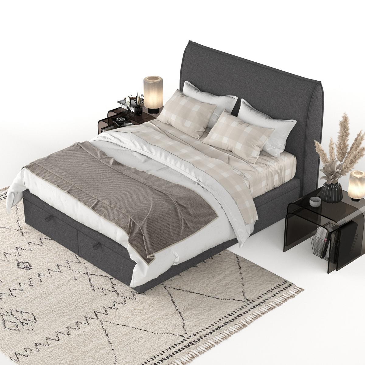 POLSTERBETT Tuvalu mit Stauraum 140/200 cm Anthrazit im Megan Stoff - Anthrazit/Schwarz, Holz/Holzwerkstoff (140/200cm) - AltaBeds