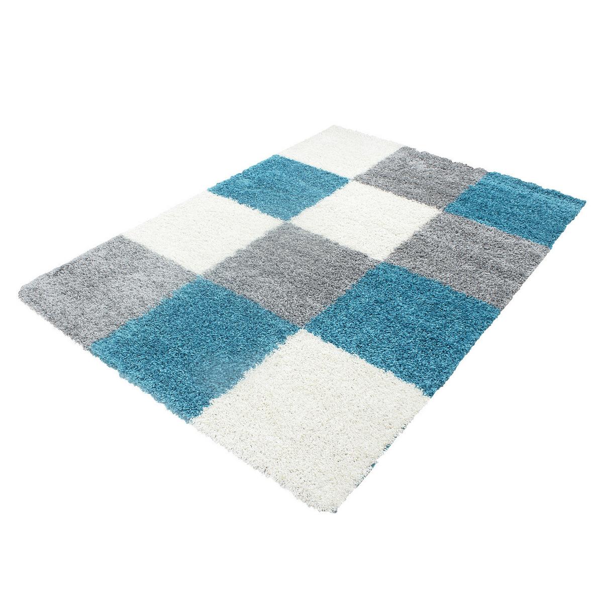 HOCHFLORTEPPICH RHEIN, kariert, Türkis, 200 x 290 cm - Blau, Textil (290/200cm) - KADIMA DESIGN