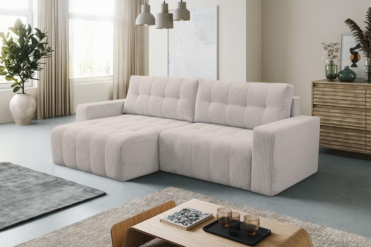 ECKSOFA Maillo Hellbeige Cord - Ecru/Schwarz, Kunststoff/Textil (245/143cm) - Selsey