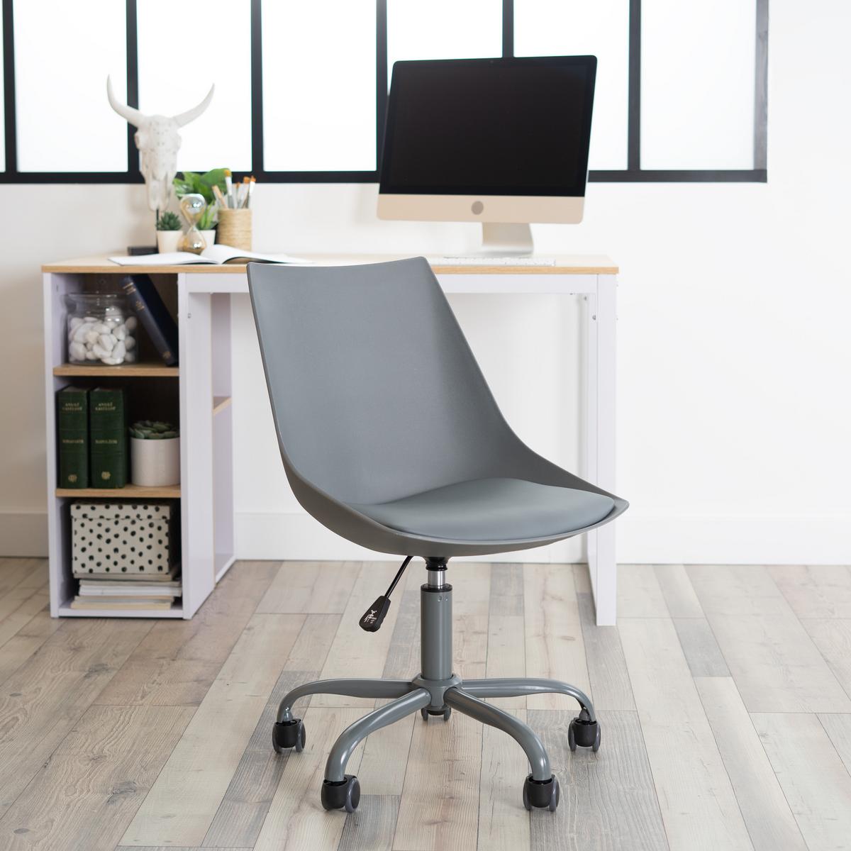 DREHSTUHL Lederlook grau - Grau, Kunststoff/Metall (38/85/39cm) - Urban Meuble