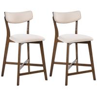 BARSTUHL 2er-Set Holz Cremeweiß/Braun Yuma - Weiß, Holz (50/93/54cm) - Beliani