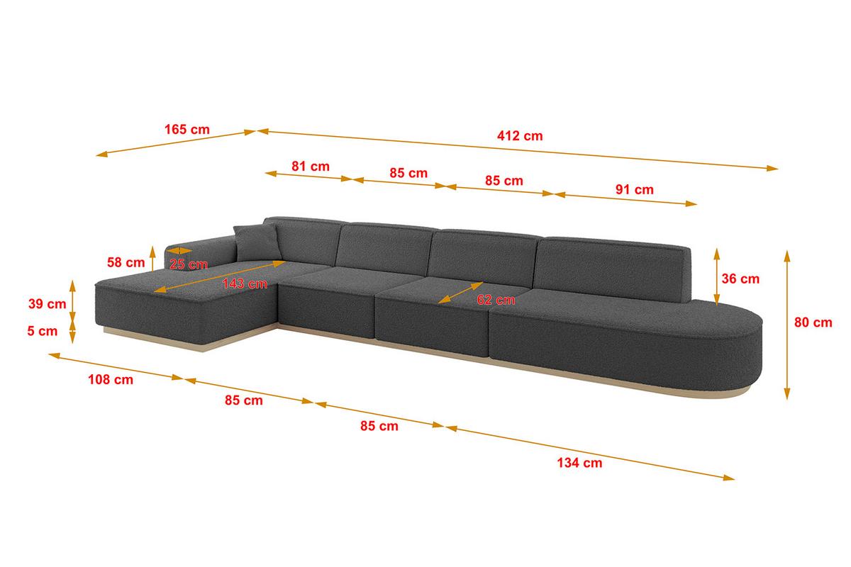 ECKSOFA Ottomane Links IREA-L3 - 412x165x80 cm Grau - Olivgrün, Holzwerkstoff/Textil (412/165cm) - ALTDECOR