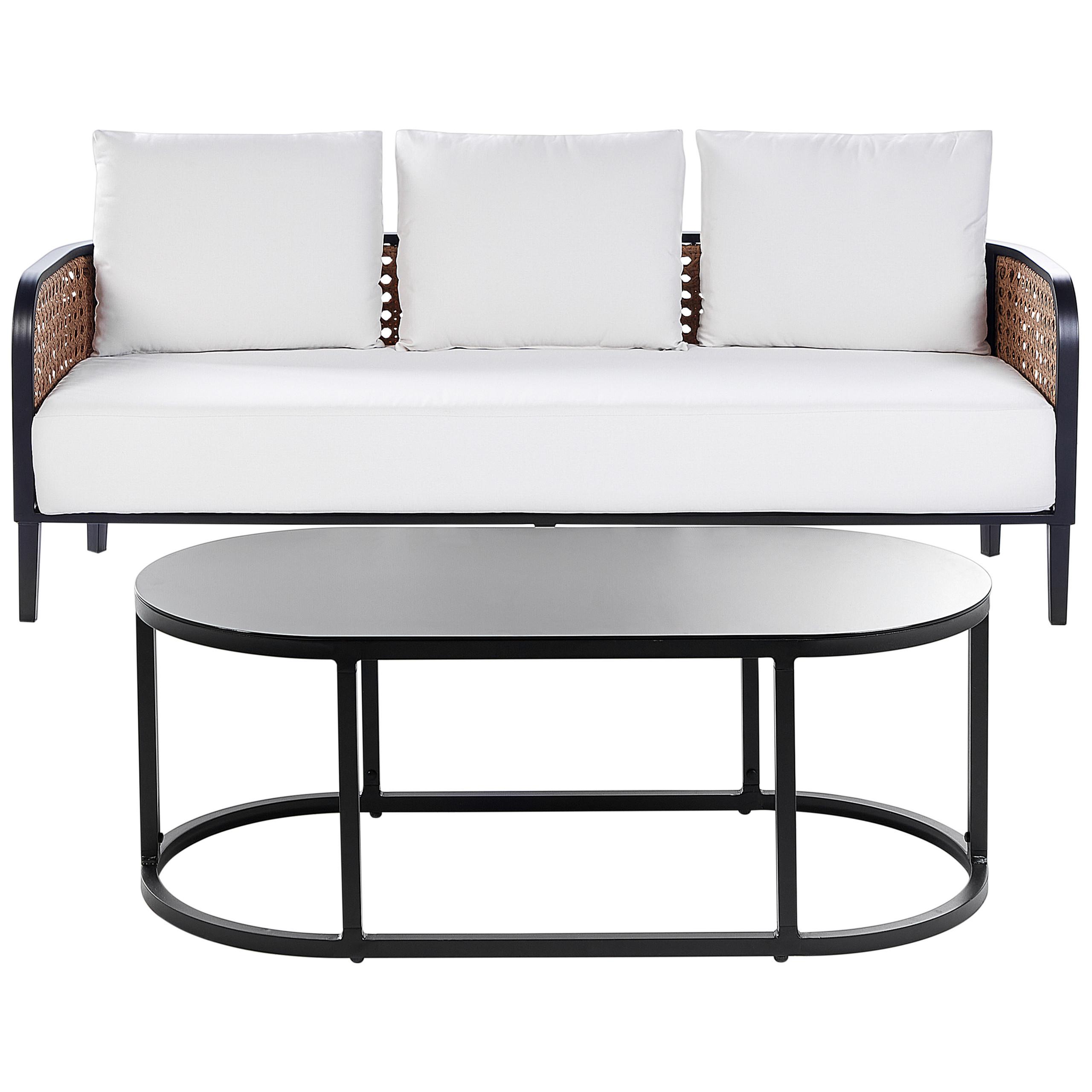 GARTENSOFA 3-Sitzer Aluminium weiß Montefalco - Creme, Metall (74/87/200cm) - Beliani