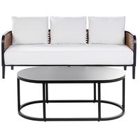 GARTENSOFA 3-Sitzer Aluminium weiß Montefalco - Creme, Metall (74/87/200cm) - Beliani