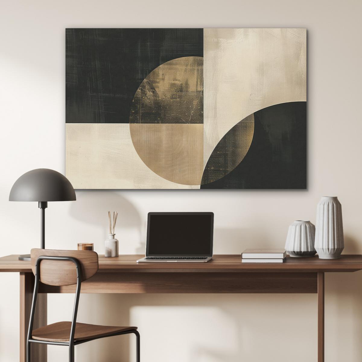 AKUSTIKBILD Abstrakt - Geometrische Formen - Schwarz - Gold Akustikpaneele 90x60 cm - Ecru, Kunststoff (90/60/0.9cm) - MuchoWow