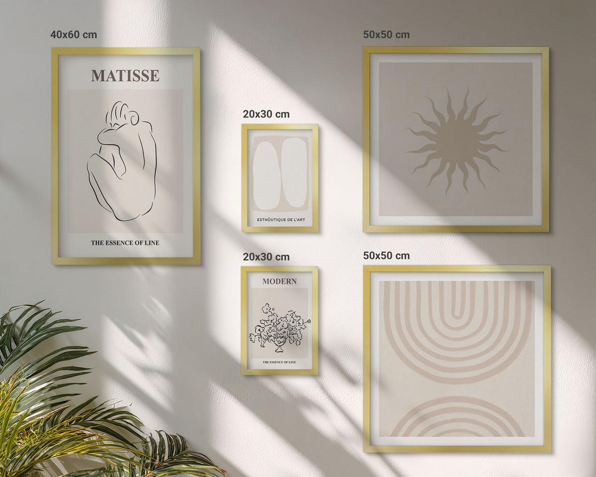 BILDER SET 5er Set - 50x50 cm & 20x30 cm & 40x60 cm Goldrahmen - Stilvolle minimalistische Linien - Goldfarben, Kunststoff (40/60cm) - TULUP