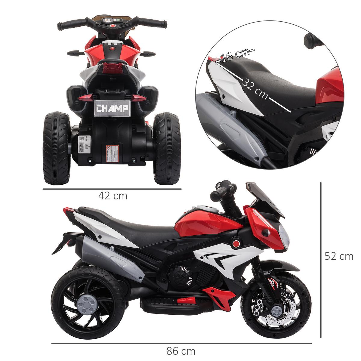 KINDER Elektromotorrad Kindermotorrad Kinderfahrzeug 3km/h - Rot/Schwarz, Kunststoff/Metall (86/42/52cm) - HOMCOM