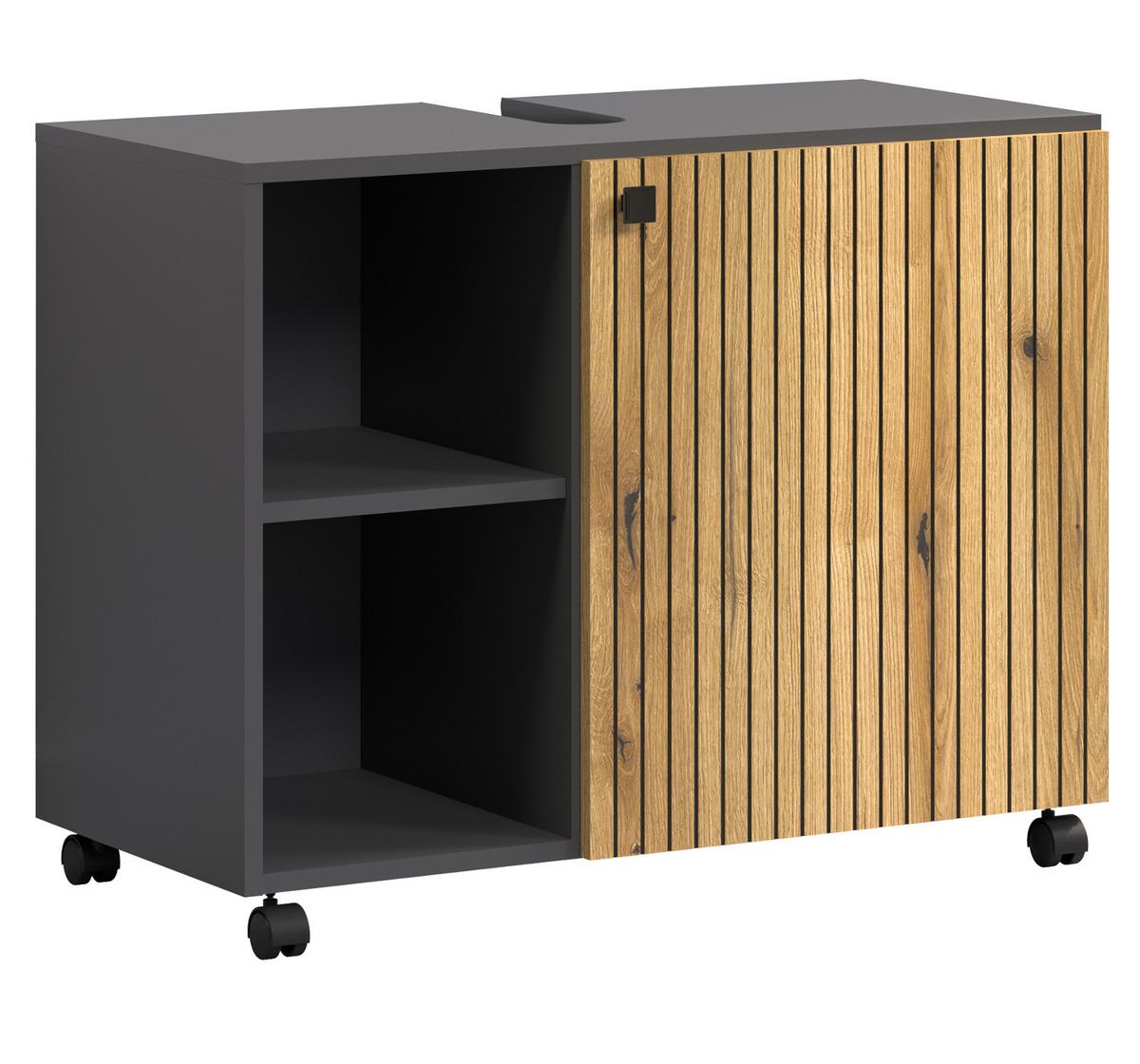 WASCHBECKENUNTERSCHRANK Evoke Eiche, grau 80 cm, Badschrank auf Rollen - Eichefarben/Anthrazit, Holzwerkstoff/Metall (80/64/42cm) - Top.Furn