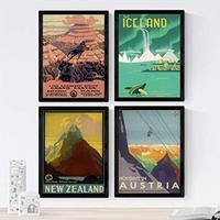 POSTER Set mit 4 Weinleseblätter von Bergen und Flüssen A3 Schwarzer Rahmen - Schwarz, Papier (29.7/3cm) - Nacnic