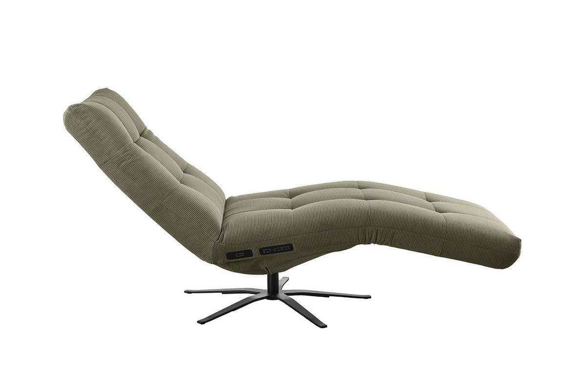 RELAXLIEGE LETICIA Grün Cord Drehbar (360°), Relaxfunktion - Schwarz/Olivgrün, Textil/Metall (82/115/156cm) - KAWOLA