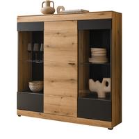 HIGHBOARD in Eiche, grau 140 x 141 cm, Vitrine mit Soft-Close - Kaschmir/Eichefarben, Glas/Holzwerkstoff (140/141/35cm) - Furn.Design
