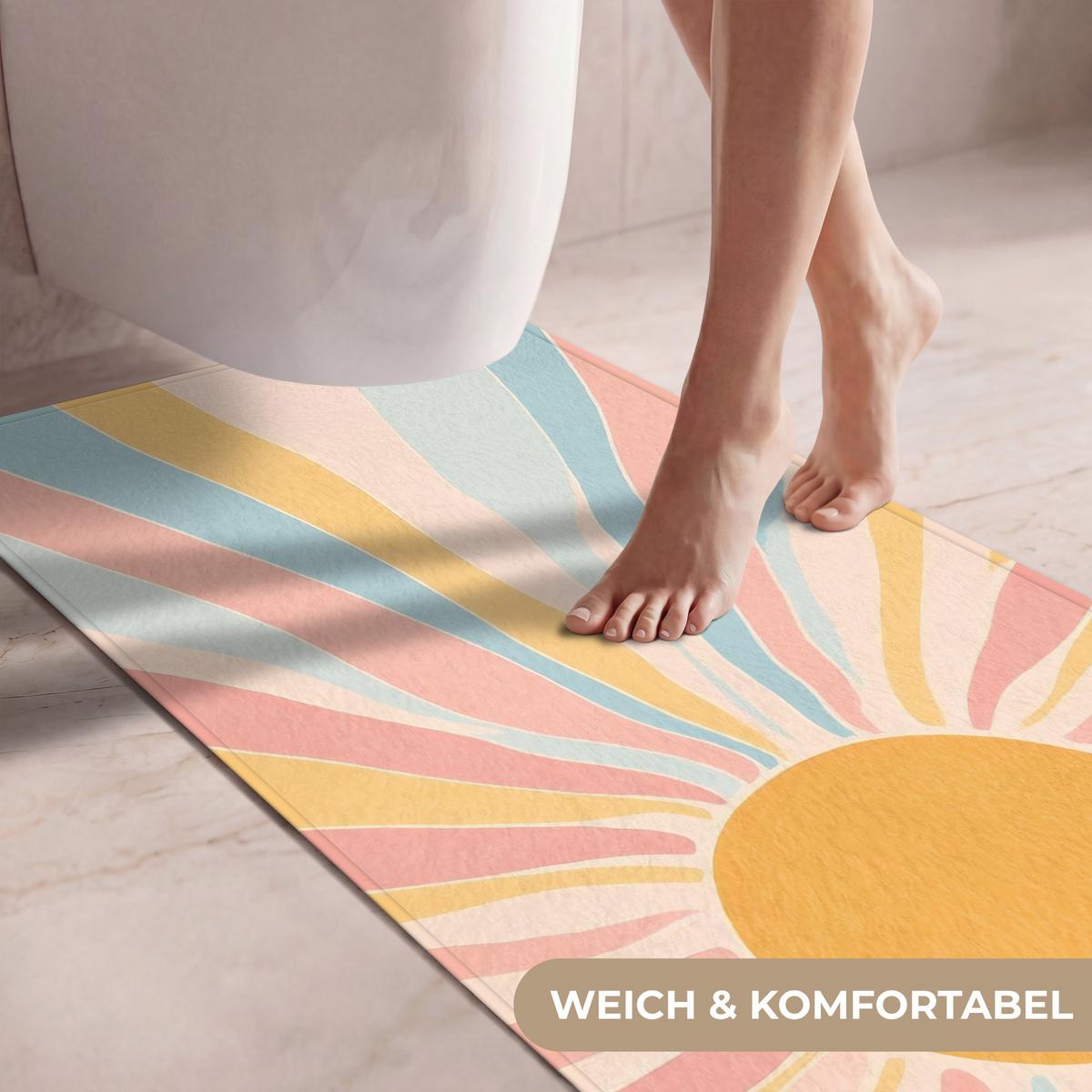 WC-VORLEGER Illustration - Sonne - Pastellfarben Toilettenvorleger 60x120 cm - Pastellblau, Textil (60/1cm) - OnlyWow