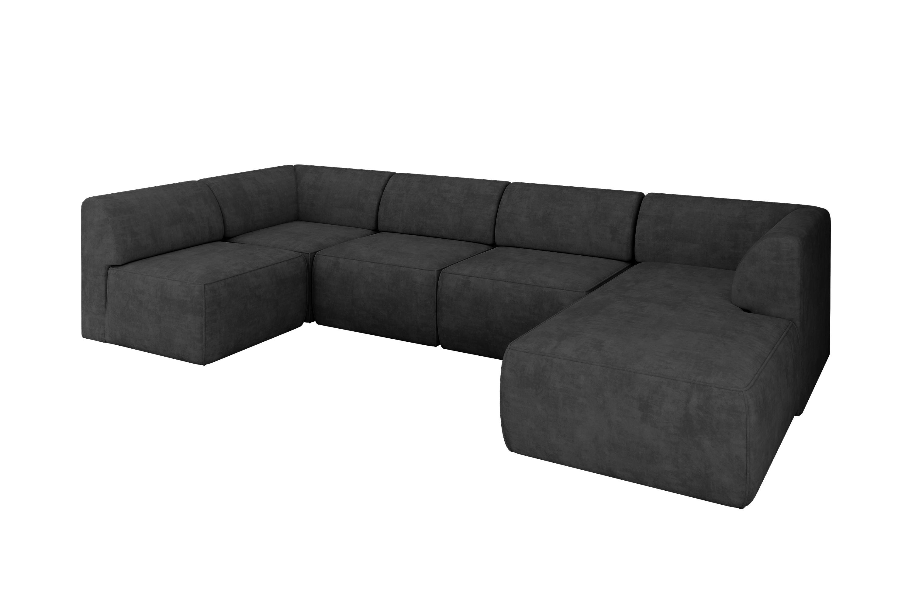 WOHNLANDSCHAFT Ottomane Rechts MOVO-L 345x180x78 cm Dunkelgrau Velours - Eschefarben, Holzwerkstoff/Kunststoff (180/78/345cm) - ALTDECOR