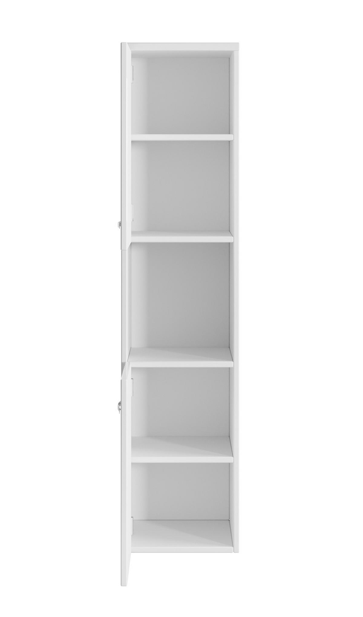 BADEZIMMERSCHRANK Montreal mit 2 Türen Weiß Hochglanz - 30 x 30 x 130 cm - Weiß, Holz (30/131/30cm) - Badplaats