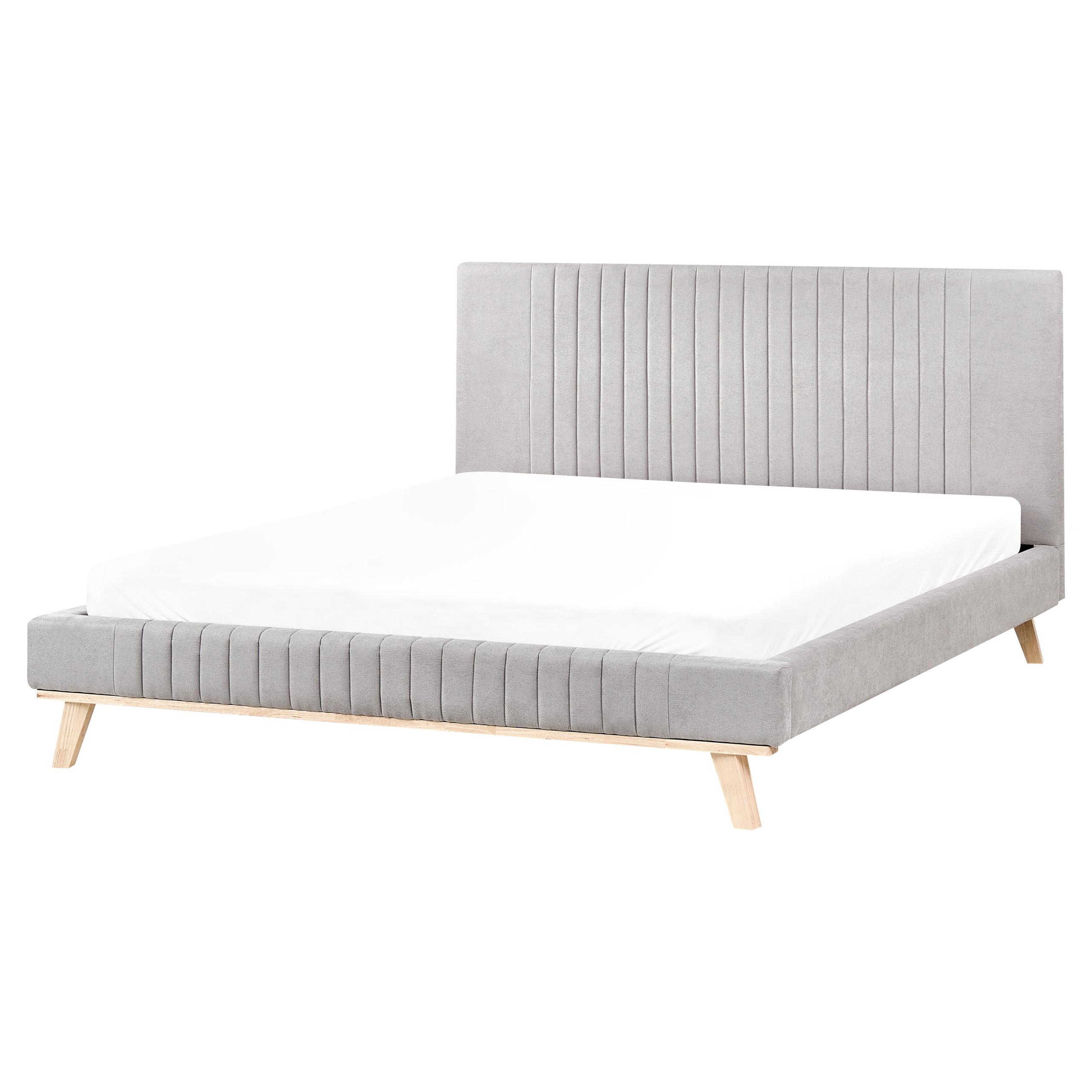 BETT mit Lattenrost 160/200 cm Hellgrau Talence - Hellgrau/Braun, Textil (160/200cm) - Beliani