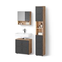 BADMÖBEL-SET Ronco Anthrazit mit Wabenstruktur 3 Teile, mit Hochschrank - Anthrazit, Holzwerkstoff (60/59/30cm) - Livinity®