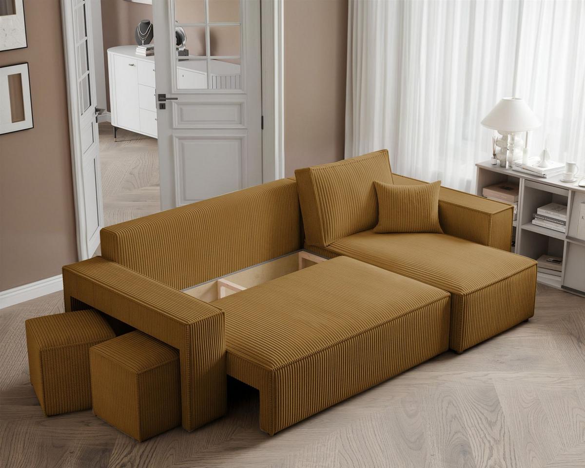 ECKSOFA Adara Inkl. Hocker - Gelb, Holzwerkstoff/Textil (145/262cm) - Fun Möbel