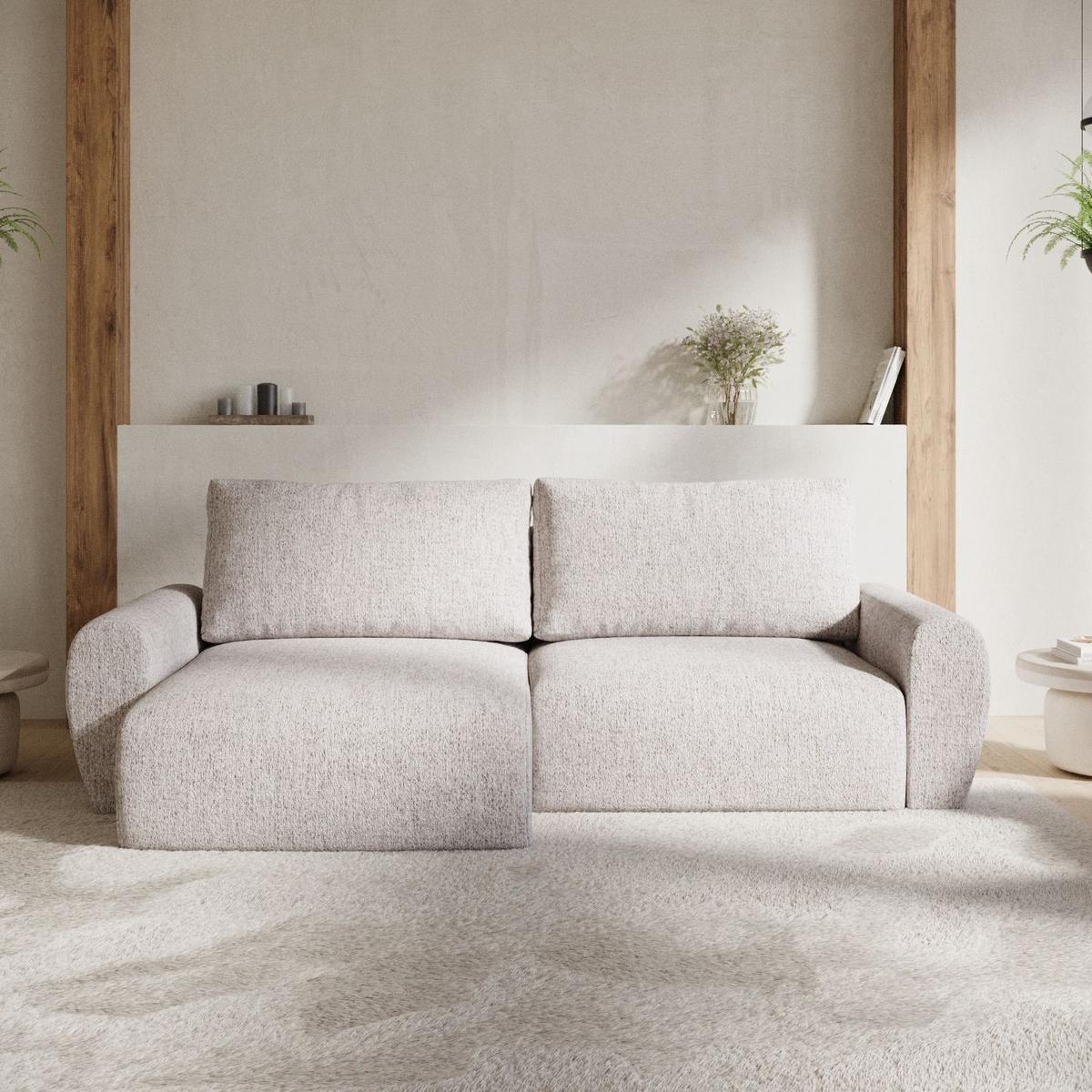 ECKSOFA OMARI mit Schlaffunktion Beige im Neve Stoff - Beige/Schwarz, Holz/Holzwerkstoff (253/153cm) - AltaBeds