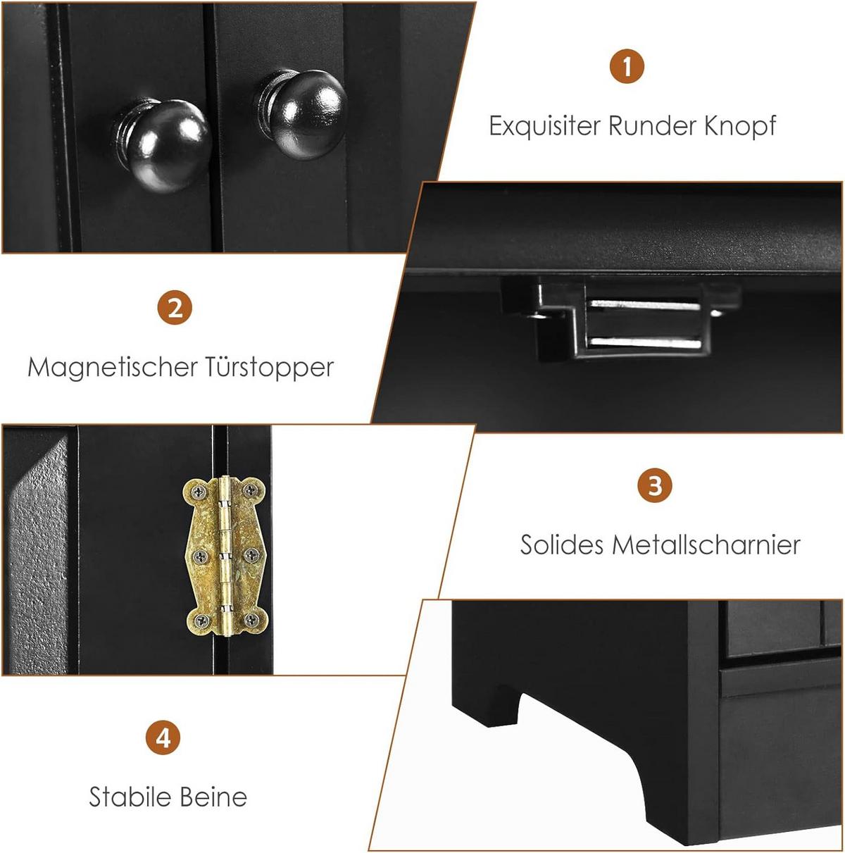 MEHRZWECKSCHRANK Flurschrank Schwarz - Schwarz, Holz (89/123/32cm) - COSTWAY