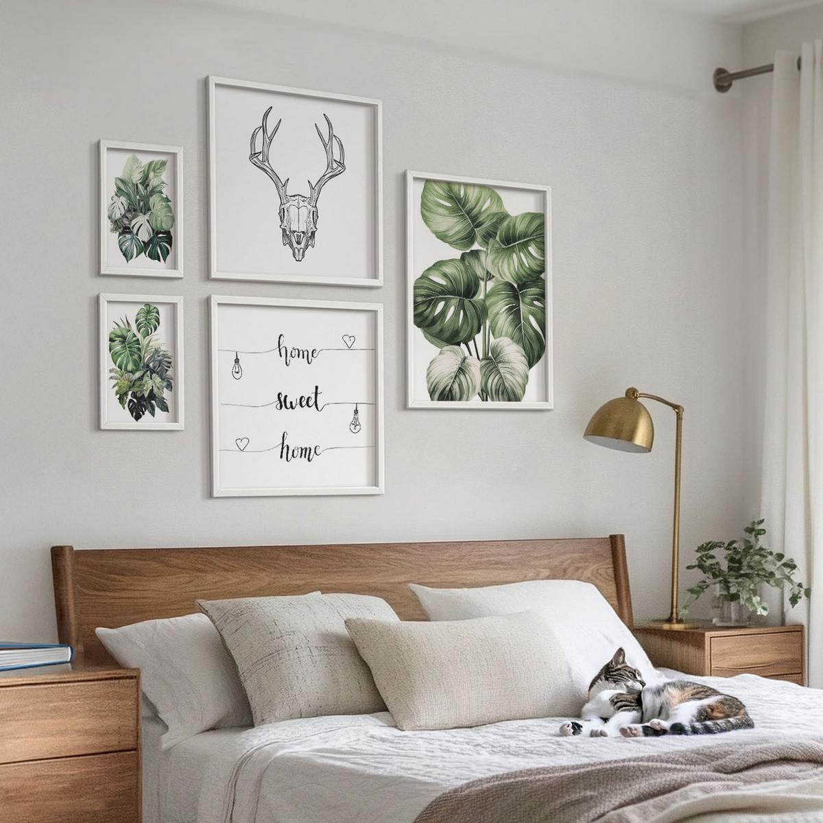 BILDER SET 5er Set - 50x50 cm & 20x30 cm & 40x60 cm Weißer Rahmen - Ausblicke auf Berge, Flüsse und Wasserfälle - Weiß, Kunststoff (40/60cm) - TULUP