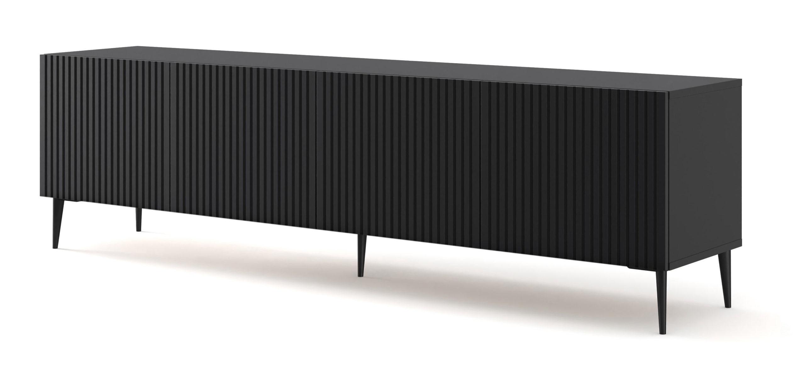 TV LOWBOARD Schwarz, Schwarz, Schwarz 200/56/42 - Schwarz, Holzwerkstoff (200/56/42cm) - RAUMHIRSCH FURNITURE