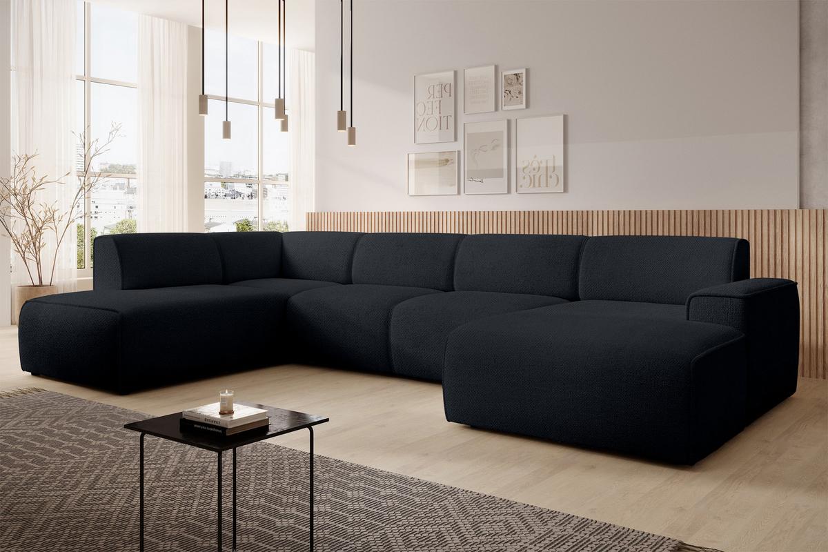 WOHNLANDSCHAFT Didim Dunkelgrau 378/220/78 cm – großes Sofa stilvoll & bequem L - Schwarz, Kunststoff/Textil (220/78/378cm) - AX Living