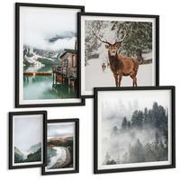 BILDER SET 5er Set - 50x50 cm & 20x30 cm & 40x60 cm Schwarzer Rahmen - Bergstrände Wolken Wasser - Schwarz, Kunststoff (40/60cm) - TULUP