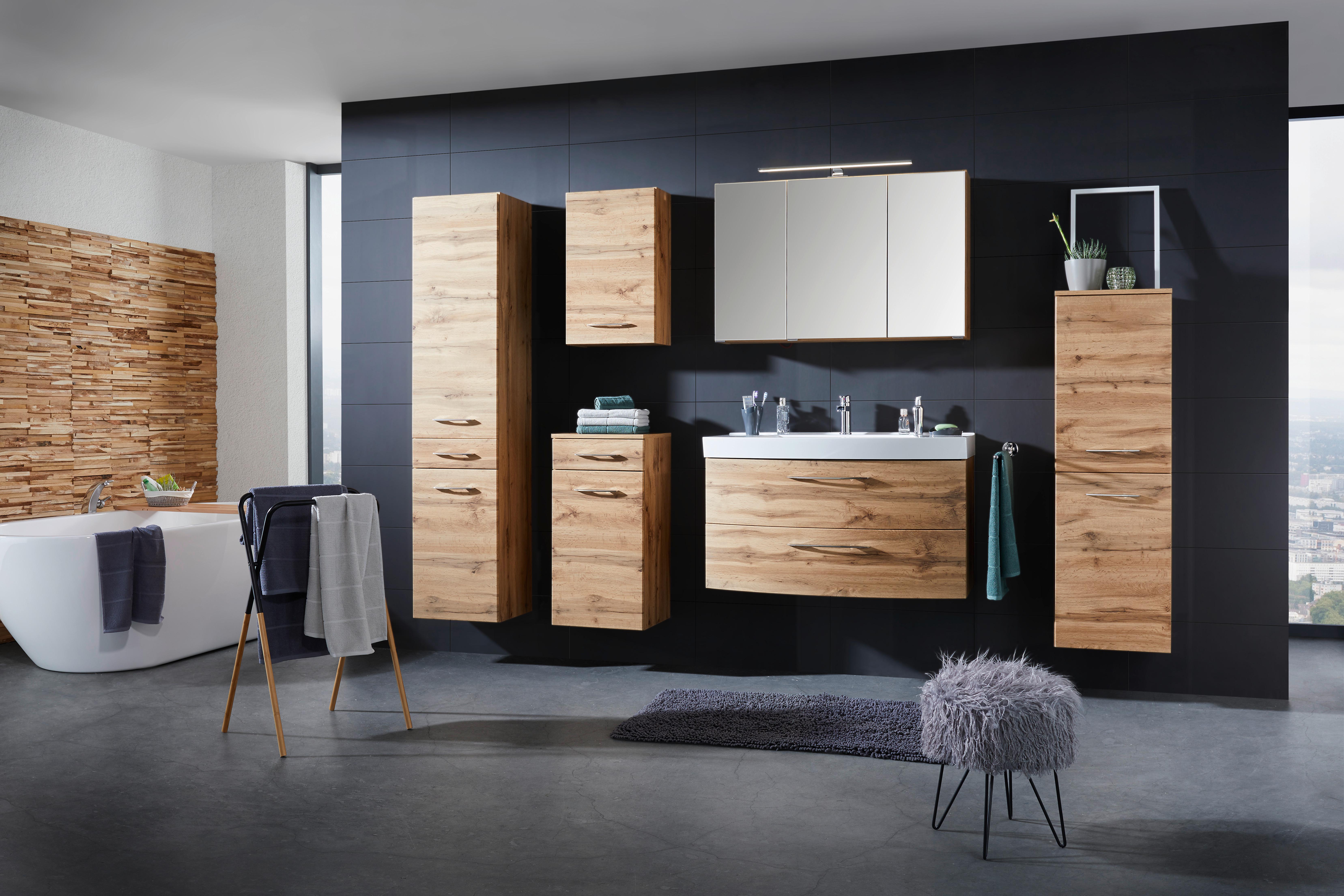 Bază cu lavoar Florida - alb/culoare lemn stejar, Modern, materiale naturale/material pe bază de lemn (100/54/47cm) - Premium Living