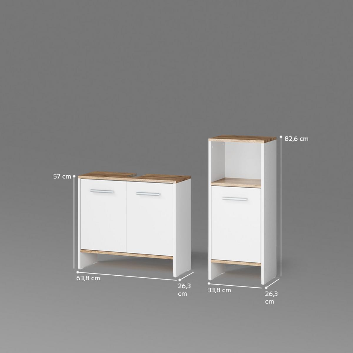 BADEZIMMERMÖBEL-SET Amalfi Weiß/Goldkraft Eiche 2 Teile - Honigeiche/Weiß, Holzwerkstoff (63.8/57/26.3cm) - Livinity®