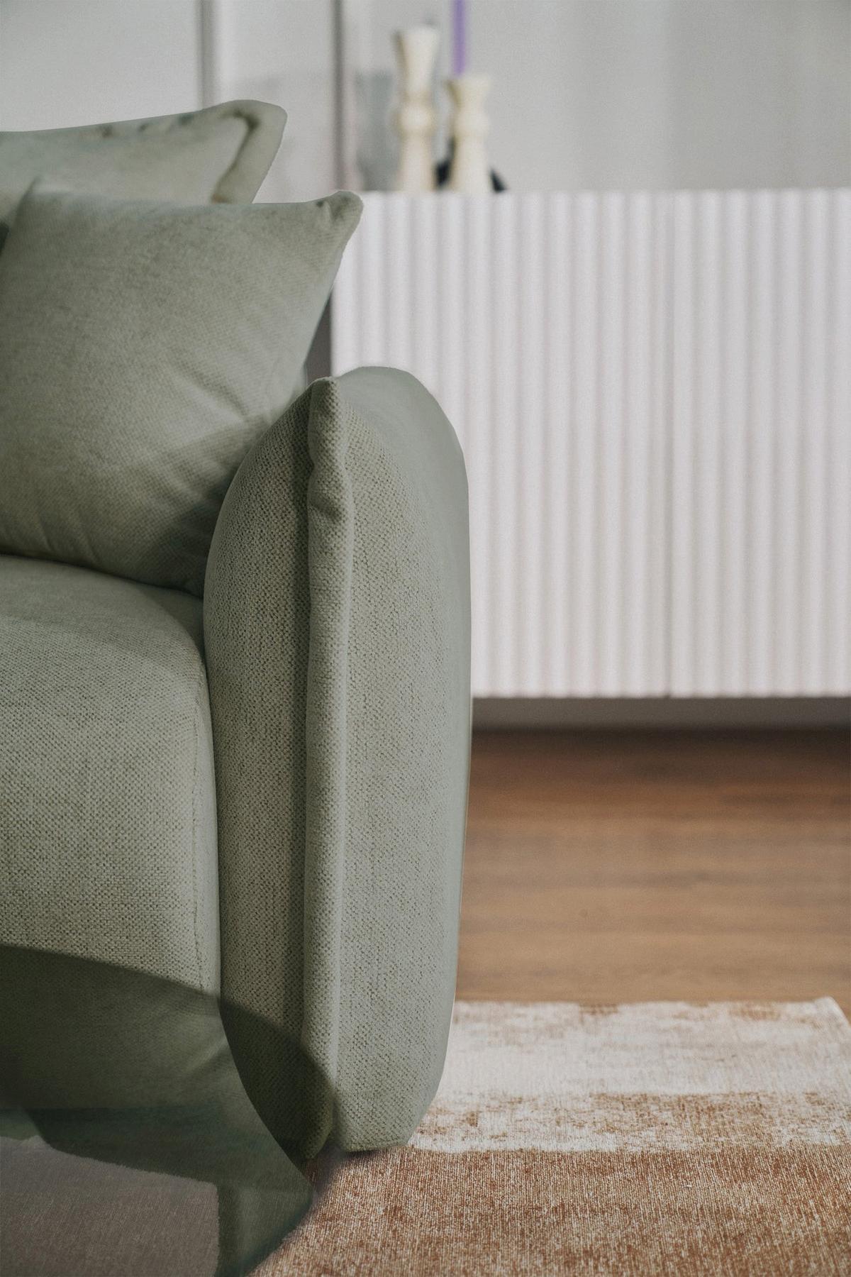 ECKSOFA Cushi Salbeigrün-Chenille - Schwarz/Hellgrün, Kunststoff/Textil (252/183cm) - Selsey