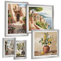 BILDER SET 5er Set - 50x50 cm & 20x30 cm & 40x60 cm Silberner Rahmen - Zitronenblumen im Topf, Straßen - Silberfarben, Kunststoff (40/60cm) - TULUP
