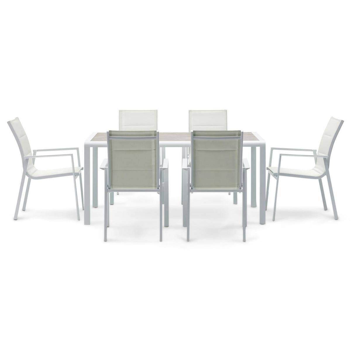 GARTENMÖBEL SET TRAPANI 7er Set grau, weiß - Grau, Glas/Metall - IDIMEX