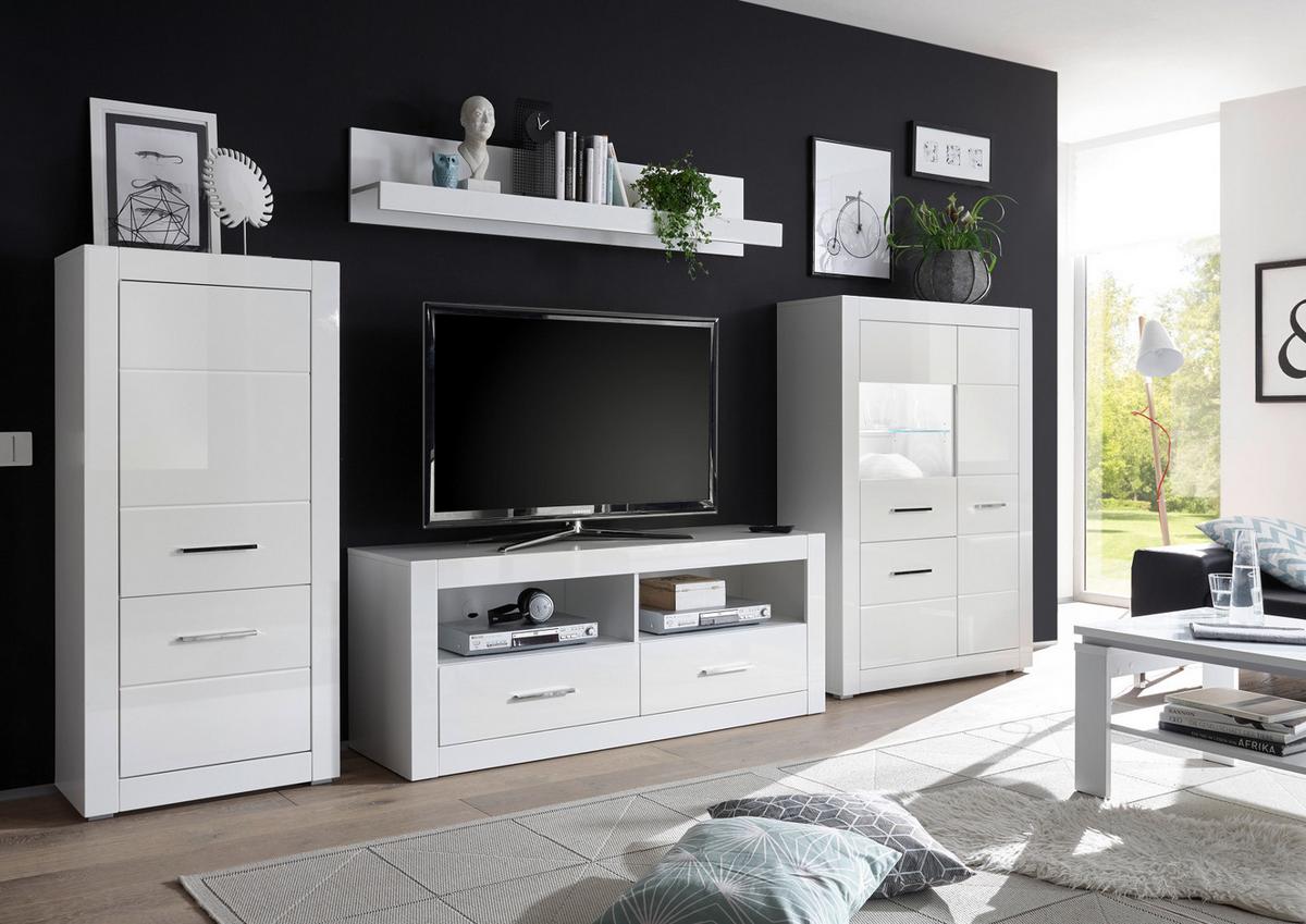 HIGHBOARD weiß Hochglanz, Anrichte für Wohn- und Esszimmer 65 x 142 cm - Chromfarben/Weiß Hochglanz, Holzwerkstoff/Kunststoff (65/142/35cm) - Furn.Design