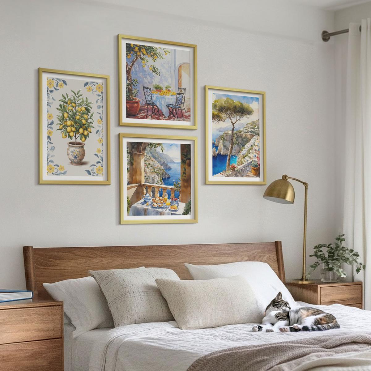 BILDER SET 4er Set - 50x50 cm & 40x60 cm Goldrahmen - Gemälde von Zitronenbäumen - Goldfarben, Kunststoff (50/50cm) - TULUP